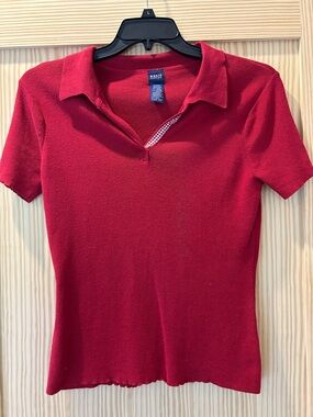 Vintage Basic Editions Red Short-Sleeve Polo Knit Top